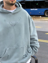 NAMMOS קפוצ'ון אובר סייז עם שילוב קרעים I Dark Grey