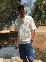 Drole de Monsieur Le T-Shirt Slogan Esquisse D-TS188-CO002-BL | Cream