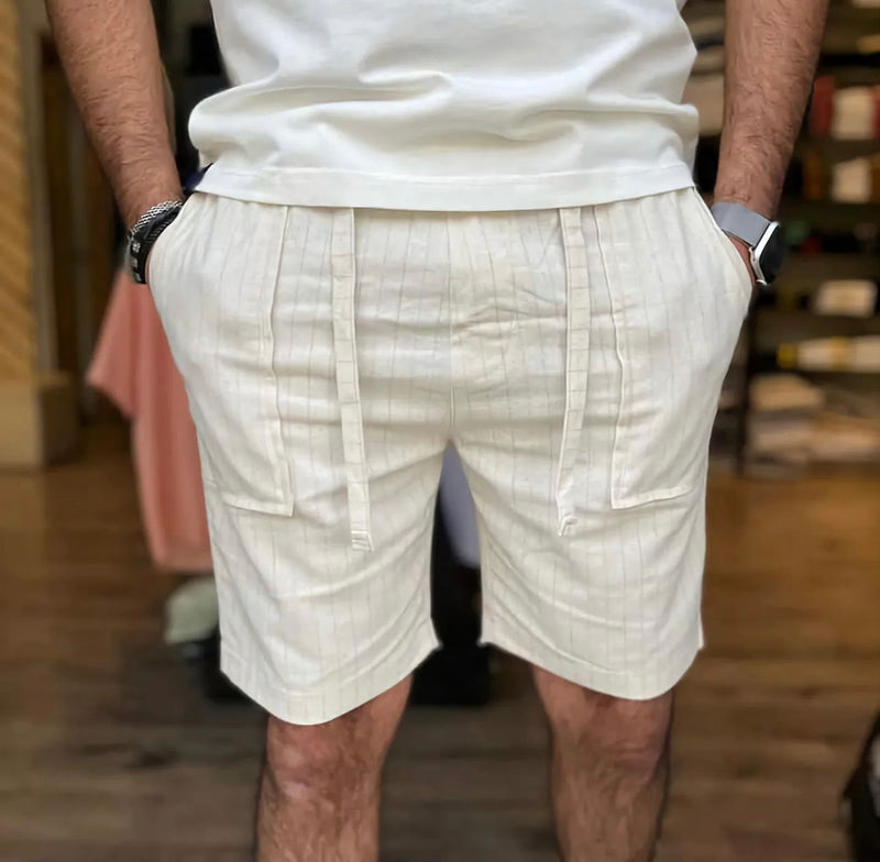 DREAM & WORK short pants | Beige stripes