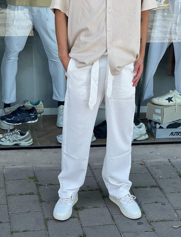 Nammos  מכנס פשתן אבור סייז עם חגורה| White