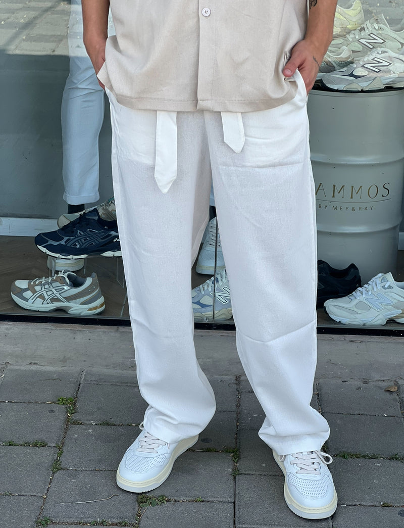 Nammos  מכנס פשתן אבור סייז עם חגורה| White