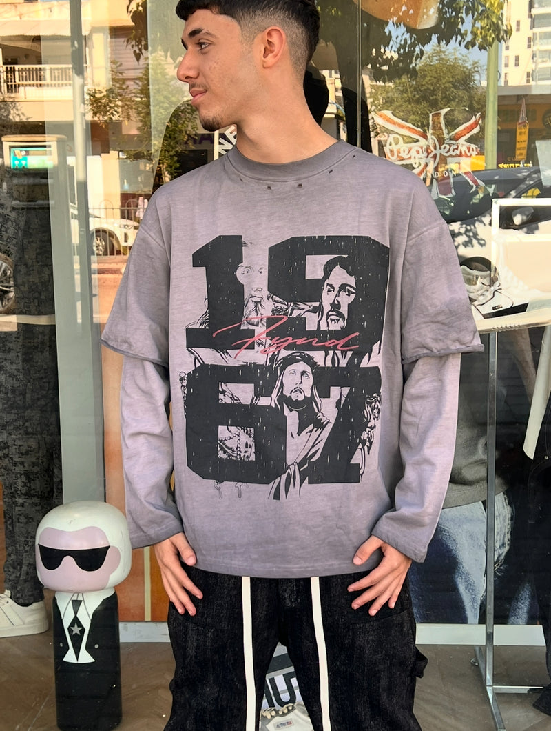 NAMMOS חולצה שרוול דאבל עם הדפס I Black