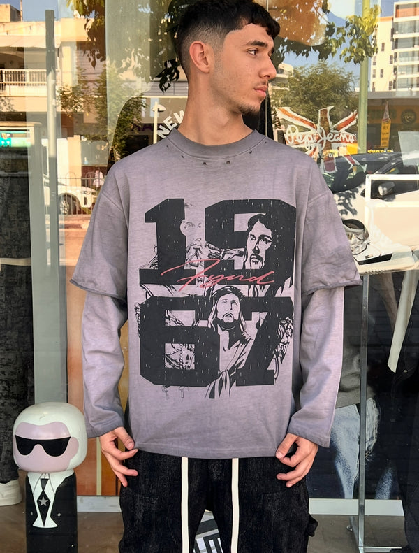 NAMMOS חולצה שרוול דאבל עם הדפס I Black