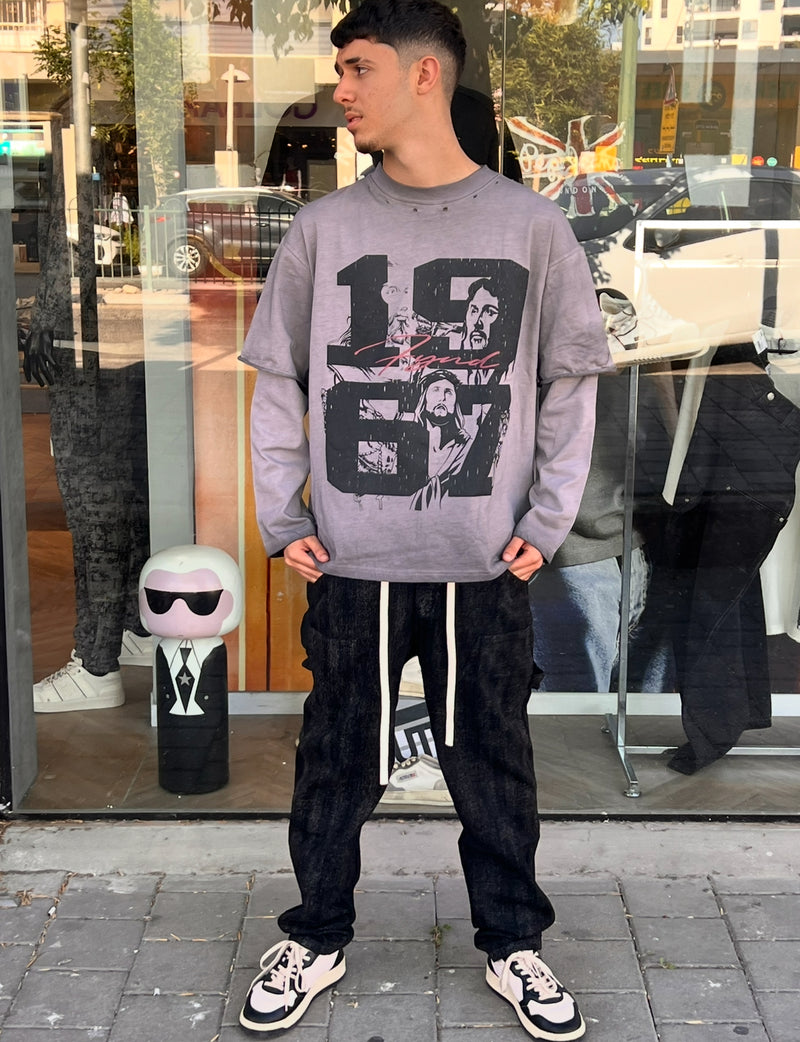 NAMMOS חולצה שרוול דאבל עם הדפס I Black