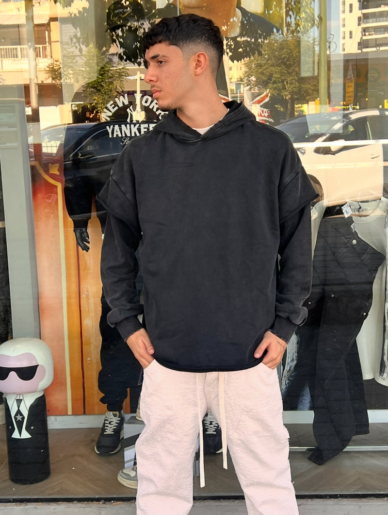 NAMMOS קפוצ'ון שרוול דאבל כיתוב בגב I Black