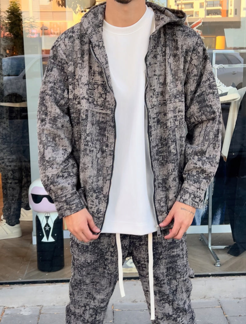 NAMMOS  ג'קט אובר סייז עם כובע I Grey / Black