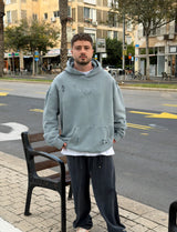 NAMMOS קפוצ'ון אובר סייז עם שילוב קרעים I Dark Grey