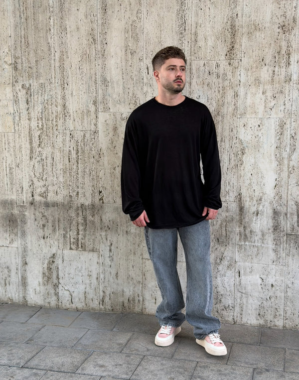 NAMMOS חולצה אובר סייז מפשתן I Black